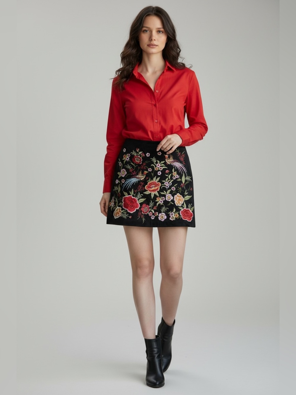 FOREVER 21 Black Floral Bird Embroidered Faux Suede Mini Skirt Small NWT Folk